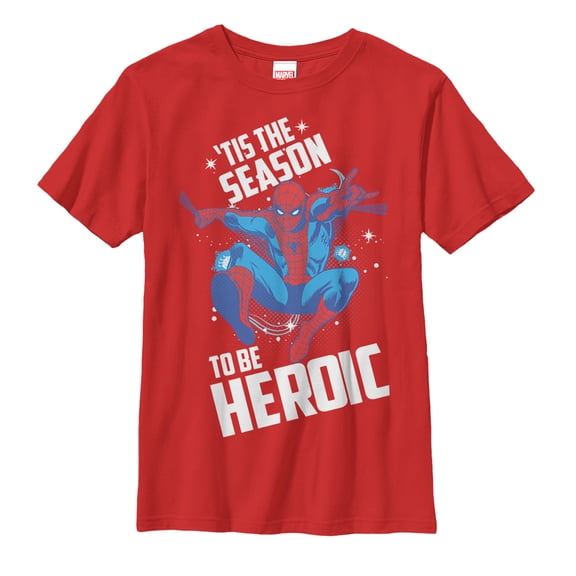 Boy's Marvel Christmas Spider-Man Heroic Season Graphic Tee Red Medium