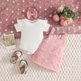 thumbnail image 4 of Bobifish Baby Girls Outfit Sets Short Sleeve Ribbed Bodysuit+Suspender Skirts+Bow Headband 3 PC Girls Outdoor Wear, 4 of 7