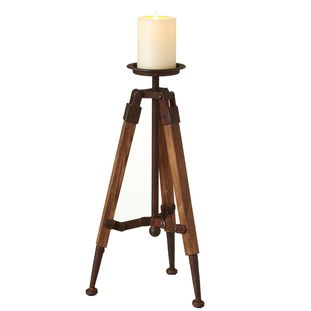 16" Large Vintage Rust and Old Wood Tripod Pillar Candle Holder