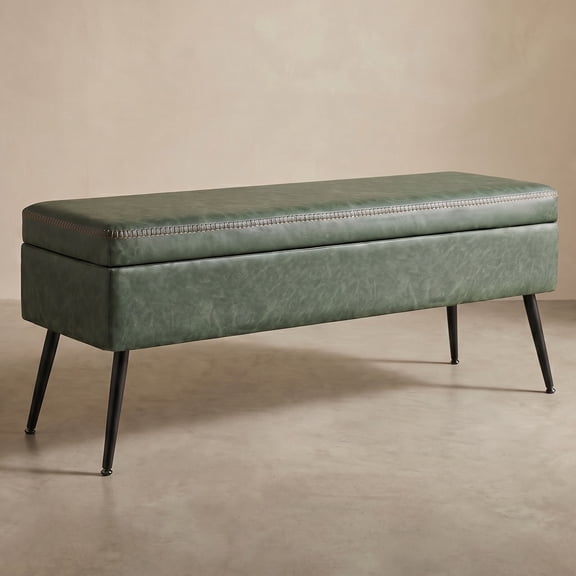 Nordic Hygge Storage Ottoman Bench, Caramel Brown & Ink Black