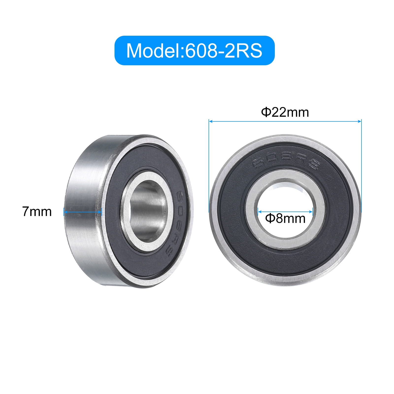 Uxcell 30pcs 608-2RS Miniature Ball Bearings 8x22x7mm Double Shielded Bearings Black
