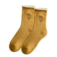 thumbnail image 1 of 1 Pair Mid-Tube Ribbed Cuffs High Elasticity Women Socks Winter Floral Print Thickened Fleece Lining Thermal Socks, 1 of 11