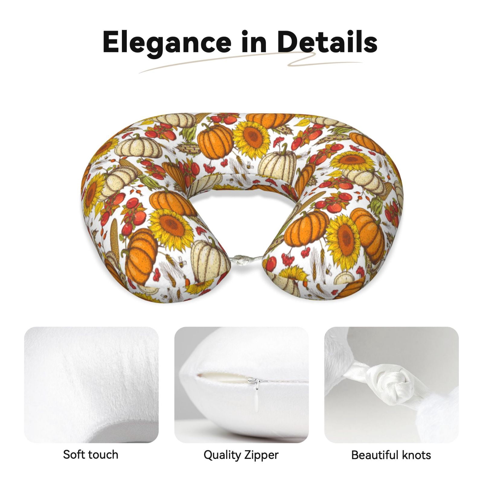 Xecao Pumpkin Corn Daisy Print Memory Foam Cervical Neck Pillow Versatile U-Shaped Pillows for Home,Office,Camping,Travelling,Soft Washable Cover