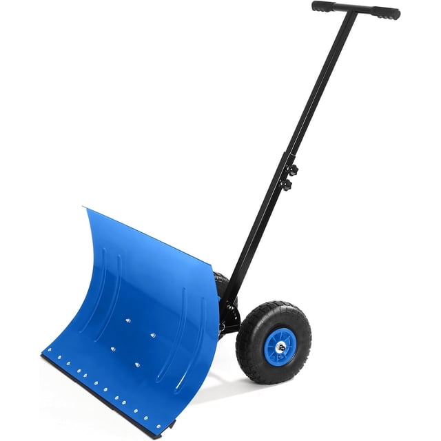 Twister.CK Pelle à Neige avec Roues, Pelle Pousse-Neige avec Poignée Réglable en Angle et Hauteur, pour Allée, Trottoir, 29"L X 19.3"H, Bleu
