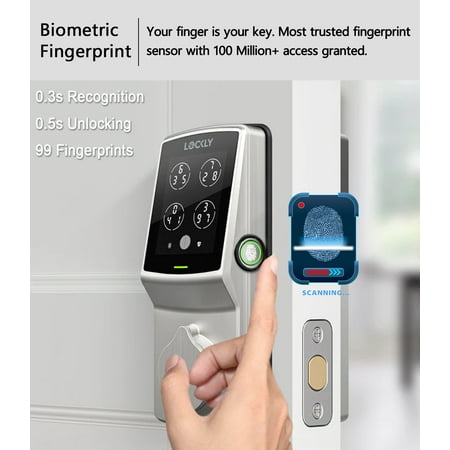 Lockly - Secure Plus Smart Lock Replacement Deadbolt with 3D Biometric Fingerprint/App/Physical Key - Satin Nickel