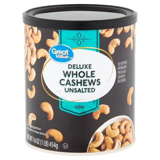 Great Value Deluxe Whole Cashews, Unsalted, 16 Oz