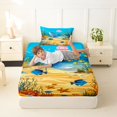thumbnail image 4 of jejeloiu Cute Cartoon Stingray Twin Sheets,Watercolor Coral Fish Bedding For Boys,Bright Turquoise,3 Pieces,1 Fitted Sheet and 1 Pillowcase, 4 of 6