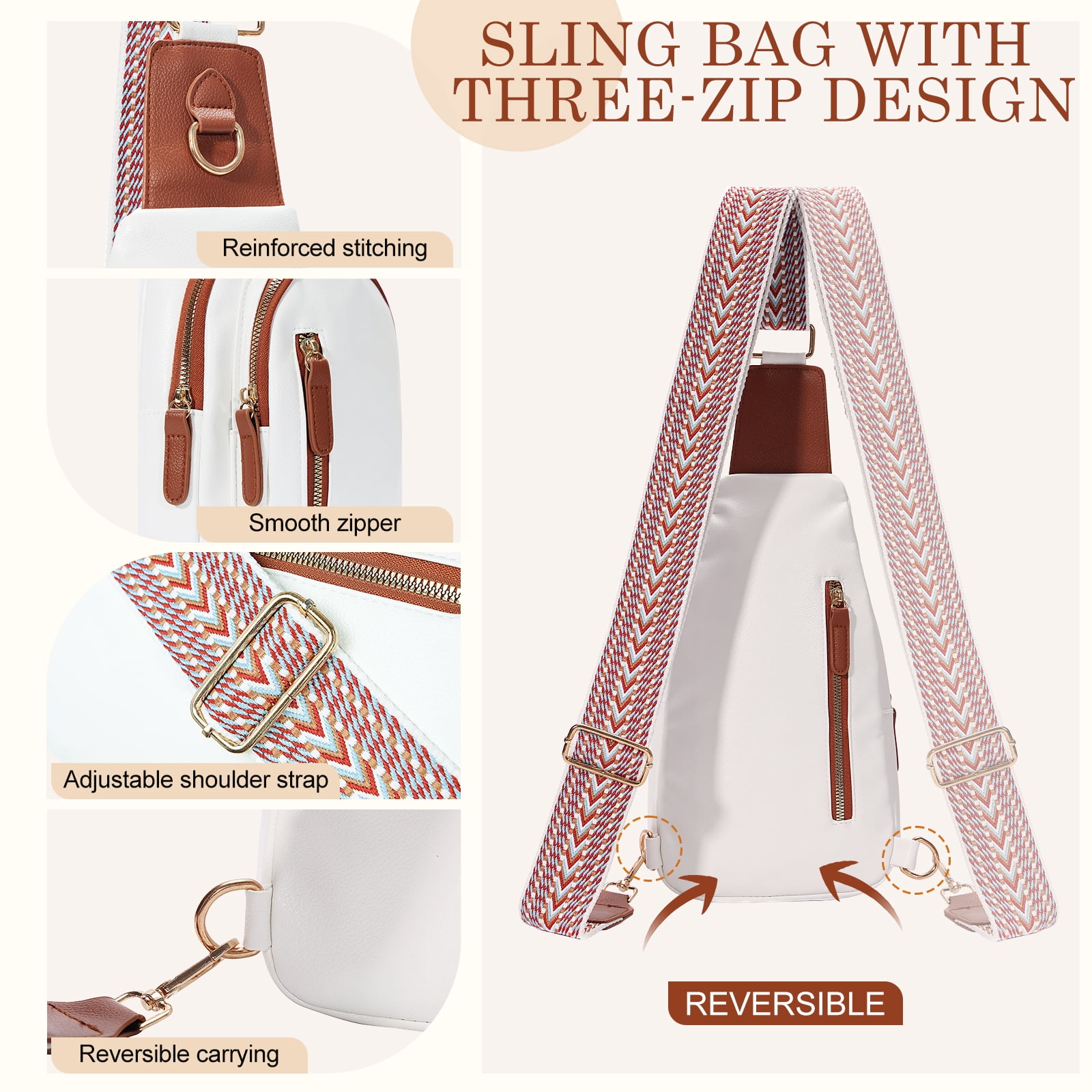 GUIDDBELLA Crossbody Bags for Women Small PU Leather Sling Bag for Women Fanny Pack Chest Bag for Travel White
