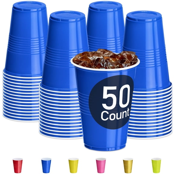 Vasos para fiestas DecorRack, 50 unidades, azules, 473 ml, de plástico sin BPA
