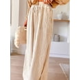 thumbnail image 5 of Women Casual Drawstring Elastic Waist Striped Wide Leg Pants with Pockets Khaki XXL, 5 of 6