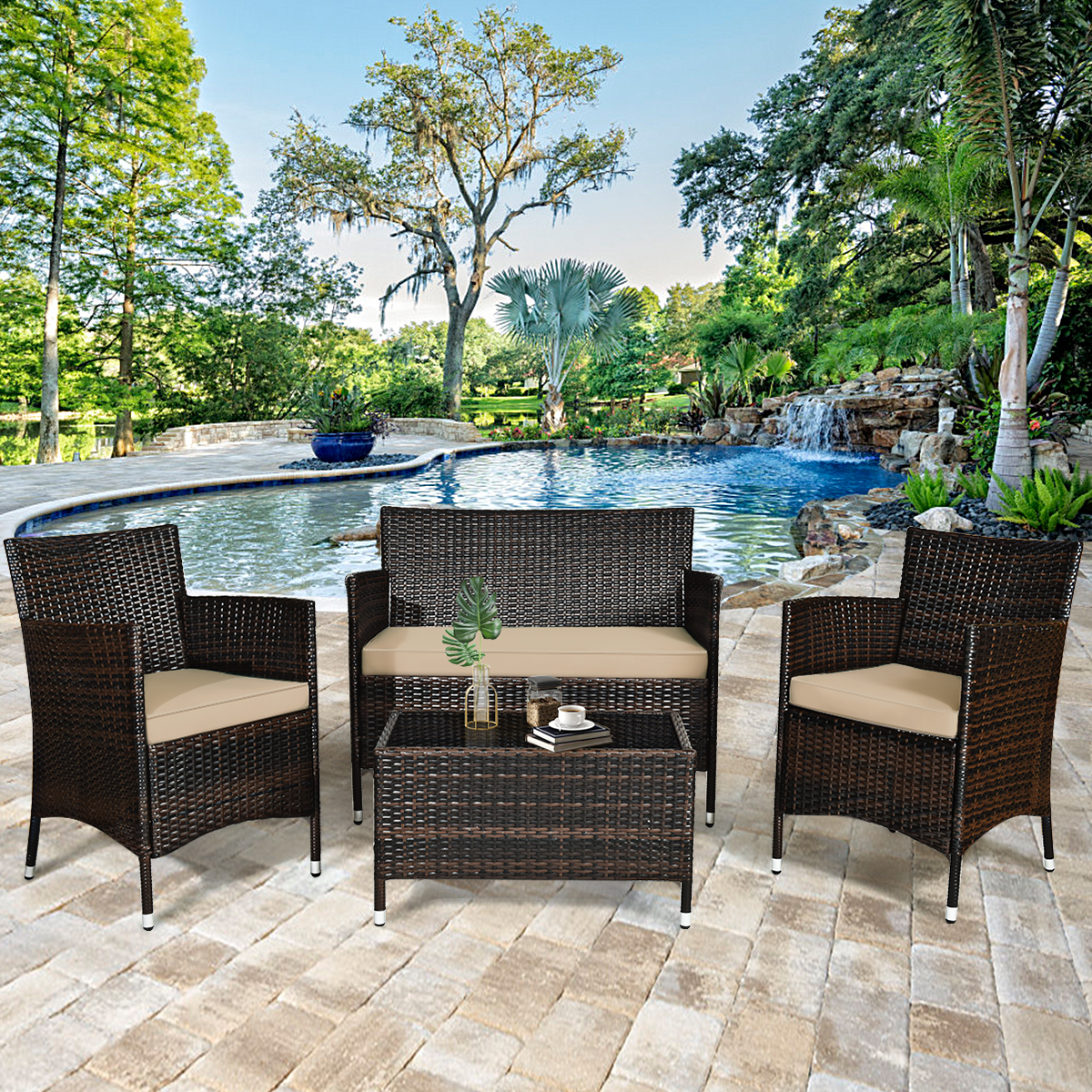 Gymax 8PCS Patio Rattan Outdoor Furniture Set w/ Cushioned Chair Loveseat Table - image 10 of 10