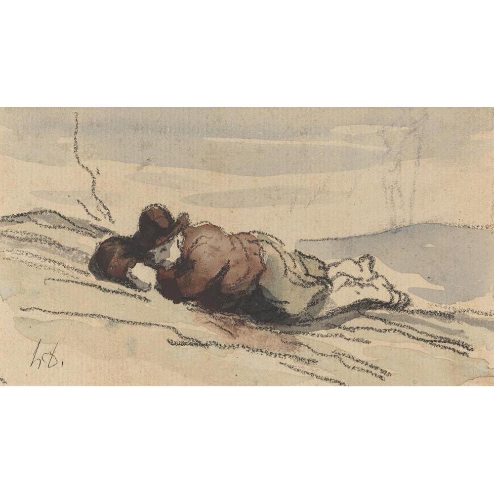 Honoré Daumier 14x10 Black Modern Framed Museum Art Print Titled - Rest in the Country (Sancho Panza)