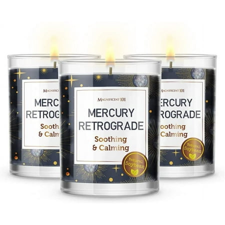 Magnificent 101 Set of 3 Long-Lasting Mercury Retrograde Aromatherapy Candles | 10.5 Oz - 42-Hour Burn | 100% Soy Wax Herbs | Ideal for Meditation Energy Cleansing & Manifestation