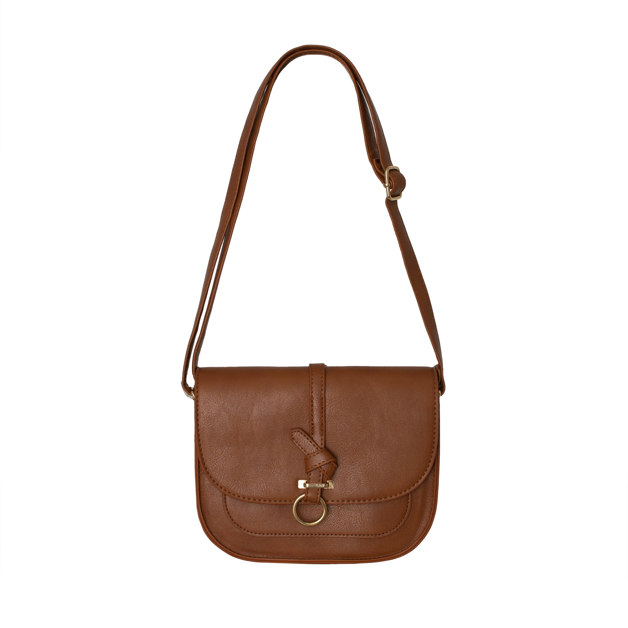 Alexis Bendel Cognac Vegan Leather Saddle Crossbody Purse For Women