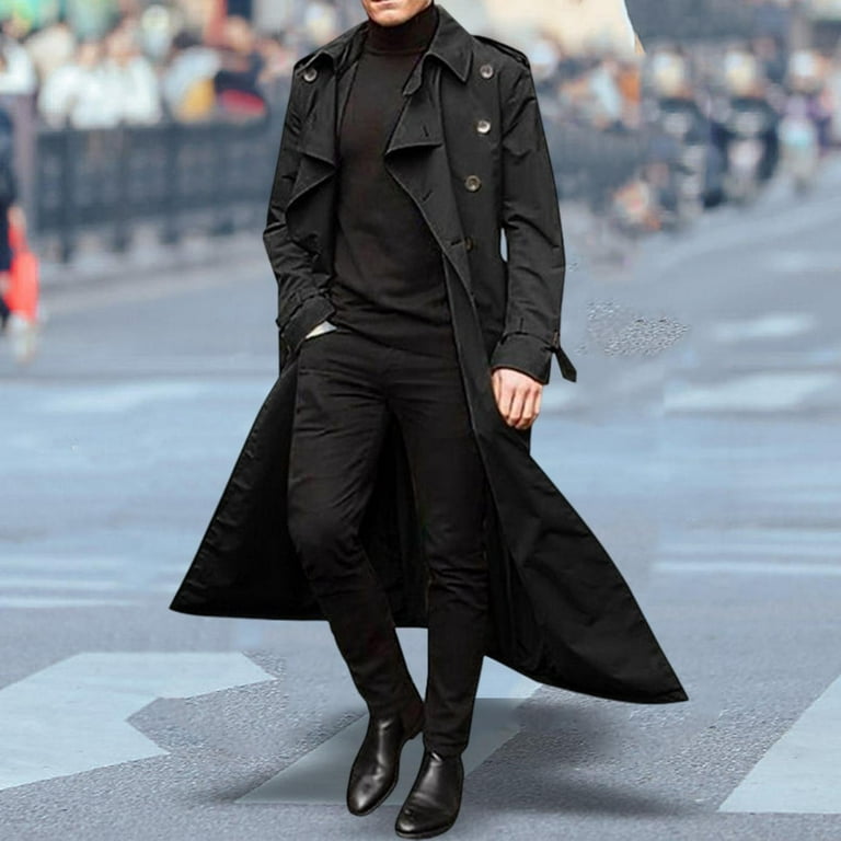 Windproof Men'trench Coat Long Jacket Overcoat Notched Lapel with Pockets  Windbreaker for Daily Wear shopping Vacation Spring Autumn , 