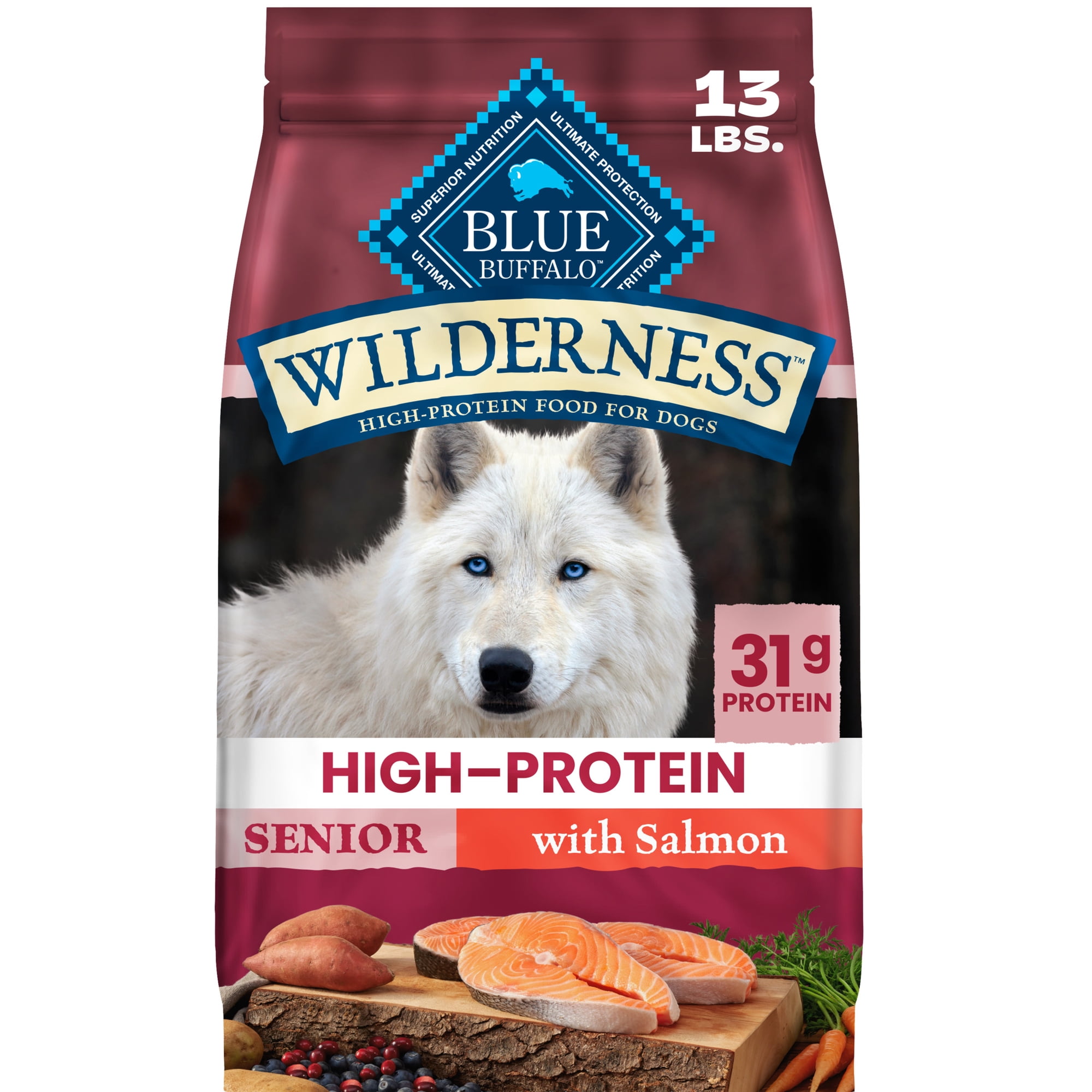 Blue Buffalo Wilderness High-Protein, Salmon Senior Dry Dog Food, 13lb Bag