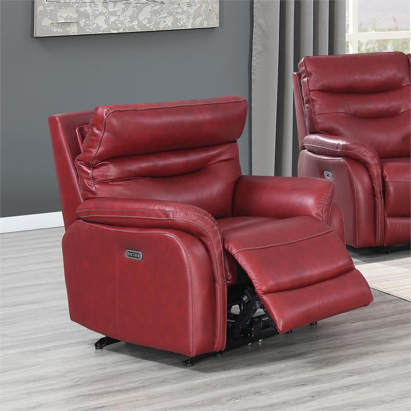 Fortuna Dark Red Leather Power Recliner, Red Leather Swivel Chair