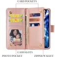 thumbnail image 2 of Wallet Case for iPhone 12 Mini 5.4 inch, Premium PU Leather Magnetic Closure Handbag Zipper Pocket Case Kickstand Card Slots with Hand Strap Shockproof Flip Case - Marble Purple, 2 of 16