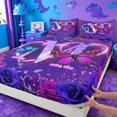 thumbnail image 4 of meiyoeat 3D Cartoon Neon Monogrammed M Bed SheetsVintage Botanical Flower Full Size Sheets For Girl,4 Pieces,1 Flat Sheet,1 Fitted Sheet and 2 Pillowcases, 4 of 6