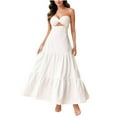 thumbnail image 2 of ITSAME Women's Off-Shoulder Maxi Dress, Sexy Deep V-Neck Halter/Bowknot Backless Summer Beach Flowy Long Dresses White S, 2 of 4