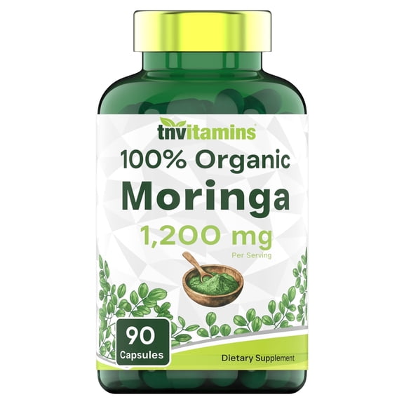 Total Nutrition Moringa Powder Capsules 1200 Mg Per Serving, Whole Leaf Nutrition Dietary Supplement NON GMO Superfood for Energy and Vitality, 90 Count