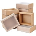 thumbnail image 1 of Paquete de 12 cajas de regalo de papel kraft con tapa de PVC esmerilado, 4 x 3,5 x 1,5 pulgadas. Caja de cajón de papel kraft., 1 of 9