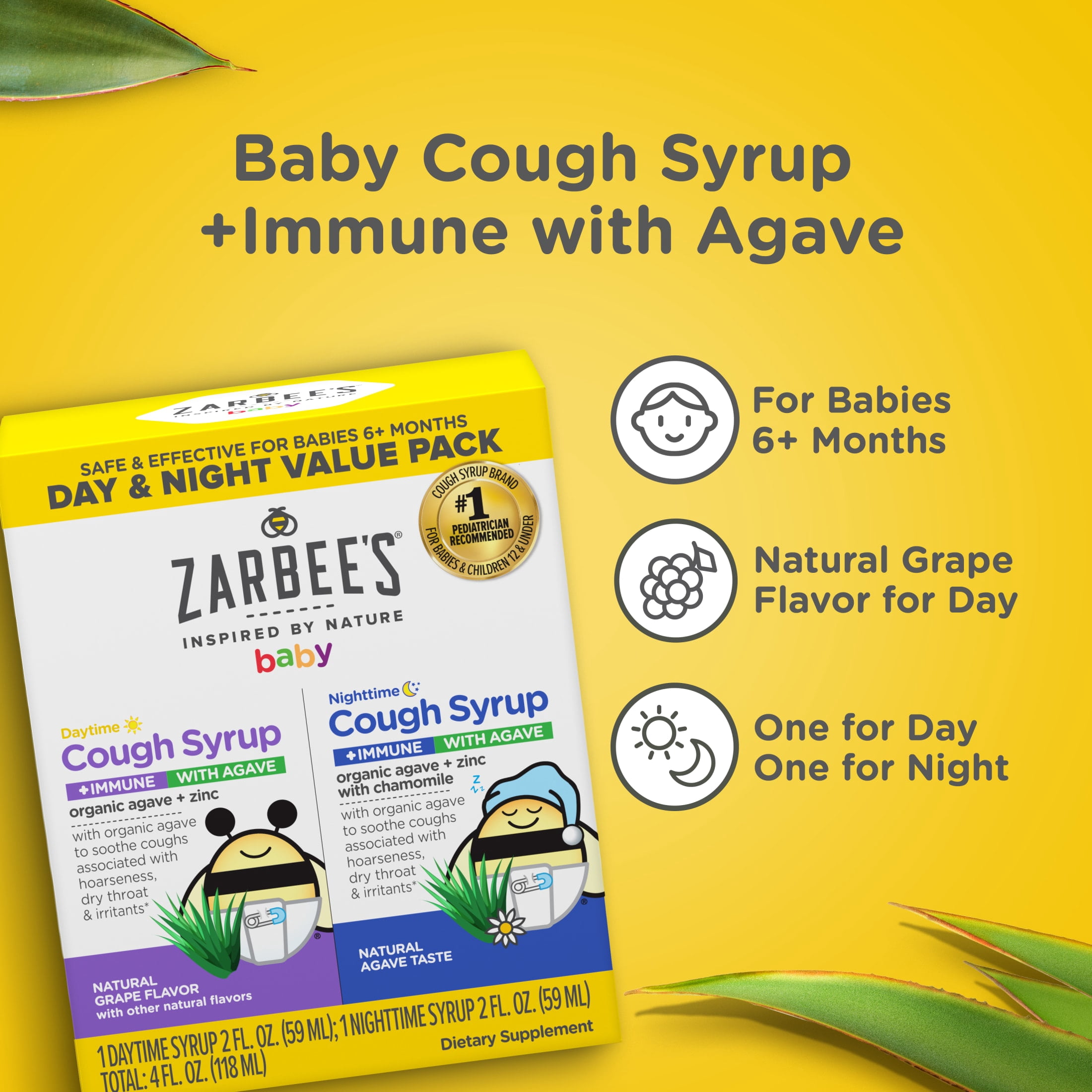 Zarbee’s Baby Daytime and Nighttime Cough Syrup + Immune Value Pack, 2X 4 fl. oz.