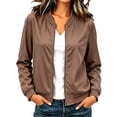 thumbnail image 6 of Chiccall Jackets for Women Zip‑Up Long Sleeve Loose Casual Bomber Jacket Lightweight Coat Outerwear Brown S, 6 of 8