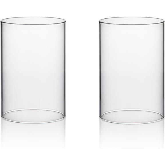 Hurricane Candle Holder Sleeve, Wide 4", Height 6", Clear Glass Cylinder Candleholder, Chimney Tube, Open Ended Candle Shade, 2 Piece