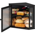 thumbnail image 3 of Corner Bread Box for Kitchen Counter, Bamboo Wood Black Bread Box, Large Capacity Bread Storage Bin with Acrylic Wavy Door Panel (Black, Meduim), 3 of 8