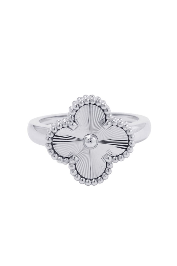 Pre-Owned Van Cleef & Arpels Alhambra Guilloched Ring, 18K White Gold, Size 54,...