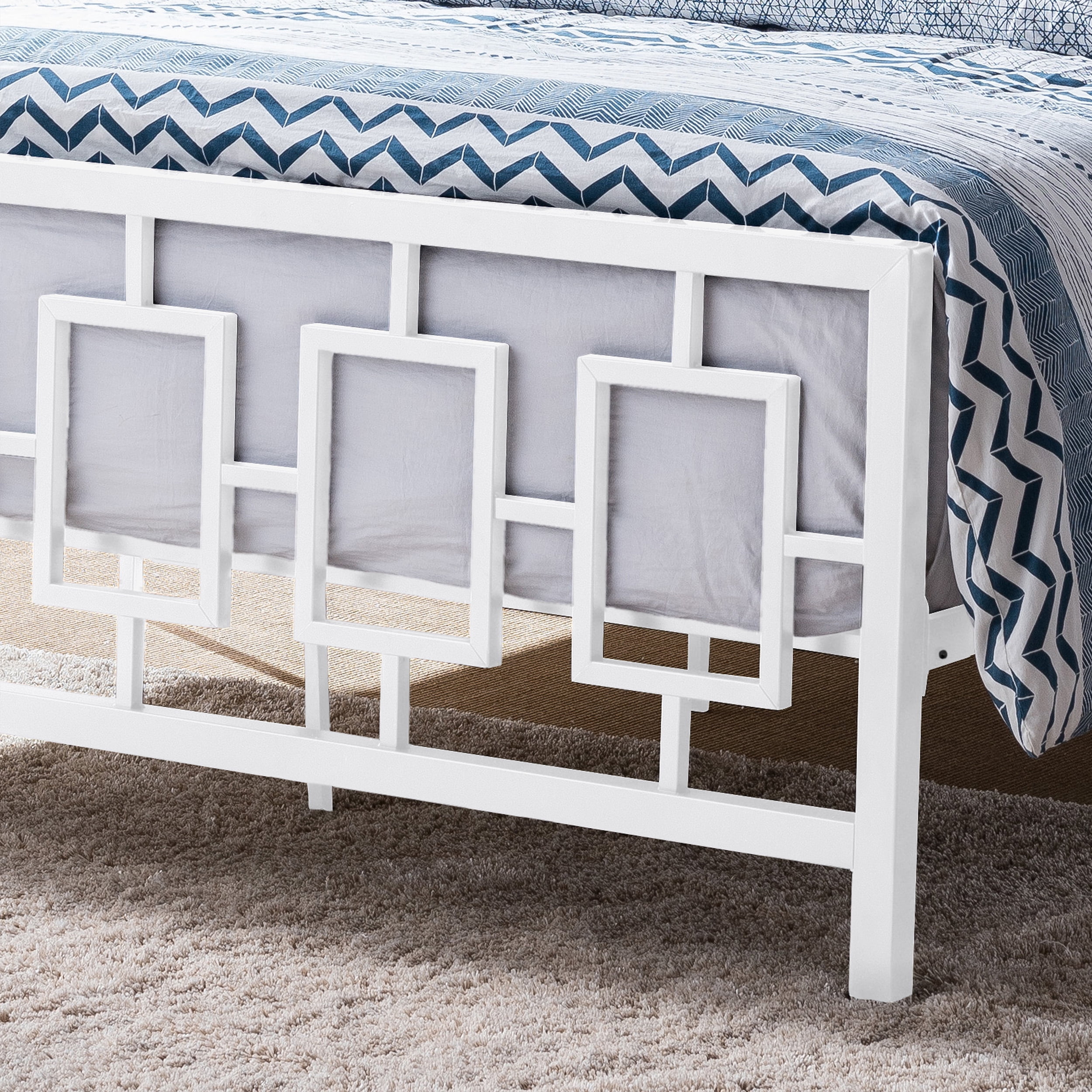 Noble House Krystin Modern Queen-Size Iron Bed Frame, White