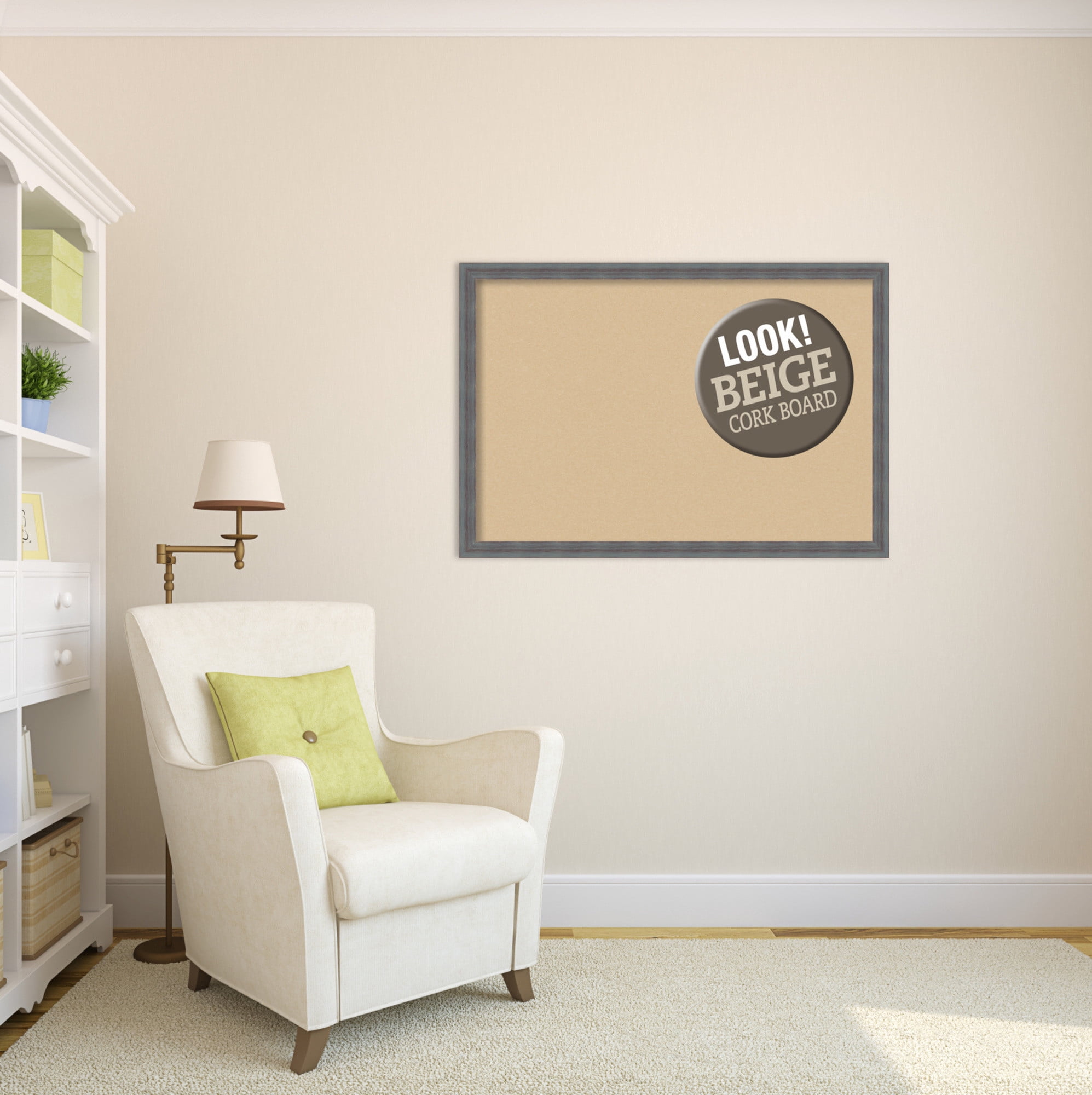 Amanti Art Grey Cork Board Wood Framed Dixie Blue Grey Rustic Bulletin Board 38 in. x 26 in.