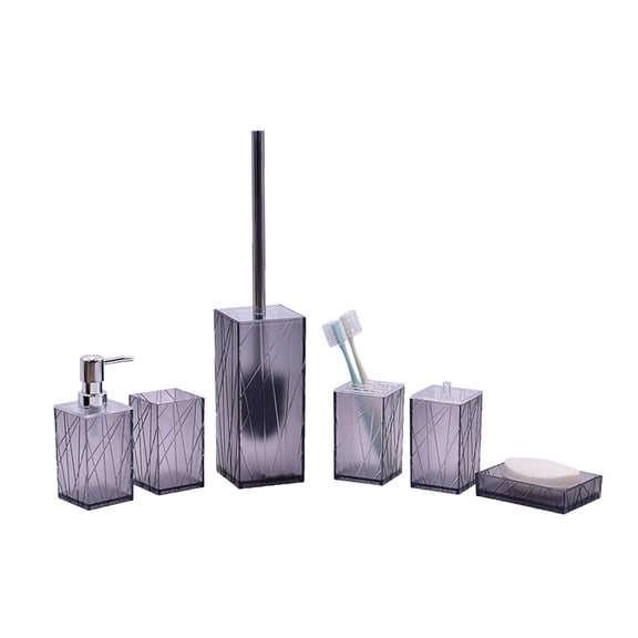 MERILER 6 Piece Bathroom Accessory Set - Soap Dispenser, Toothbrush, Tampon Case, Tumbler, Soap Dish, Toilet Brush - White Plastic Design