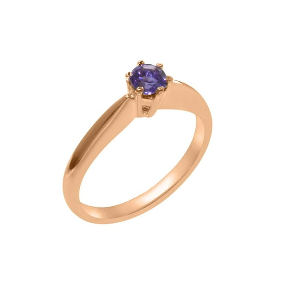 LBG British Made 9k Rose Gold Genuine Natural Amethyst Womens Engagement Ring - 33 size options - Size 5.5