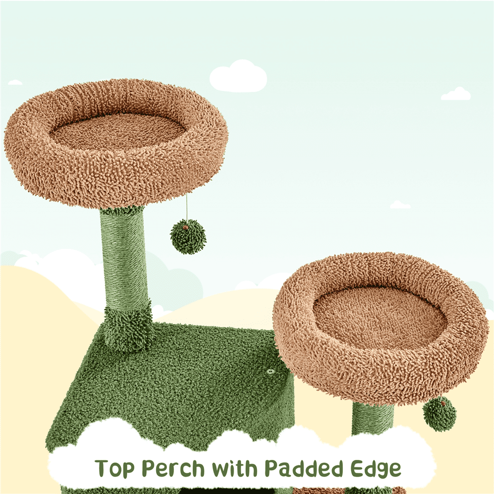 Yaheetech 68''H Cactus Cat Tree Cat Tower with Padded Perch,Green/Brown