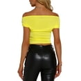 thumbnail image 3 of INSPIRE CHIC Off Shoulder Top for Women's Short Sleeve Slim Fit Crop Tees Shirts XS Bright Yellow, 3 of 6
