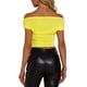 thumbnail image 3 of Allegra K Blusa sin hombros para mujer, camiseta corta ajustada de corte crop, talla XS, amarillo brillante, 3 of 6