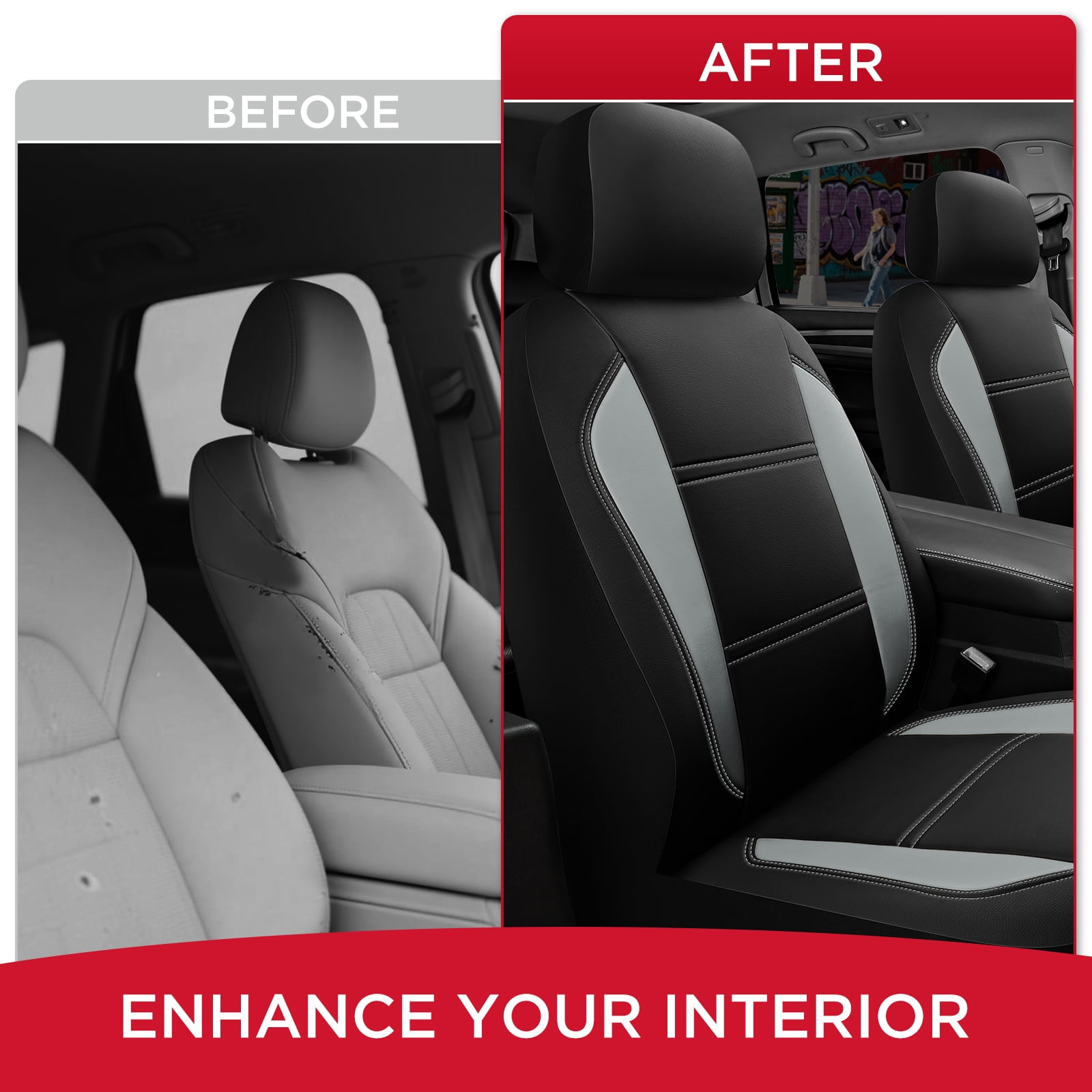 Rubbermaid Leather Car Seat,Sport-Style Car Seat Cover,Breathable,Easy to Clean,Universal Fit for Cars,Trucks and SUVs Gray