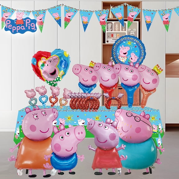 Pe ppa Pig Balloon Tablecloth and Flag Set Cartoon Character Essential for Birthday Parties Family Gatherings Celebrations