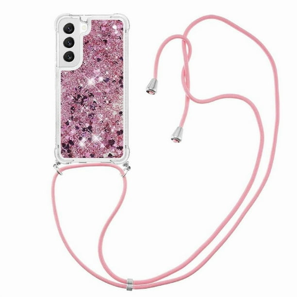 Funda FOXDOCK para Samsung Galaxy S22 con Cuerda Ajustable, Brillo Líquido, Protección Antigolpes y Lente – Ideal para Regalo