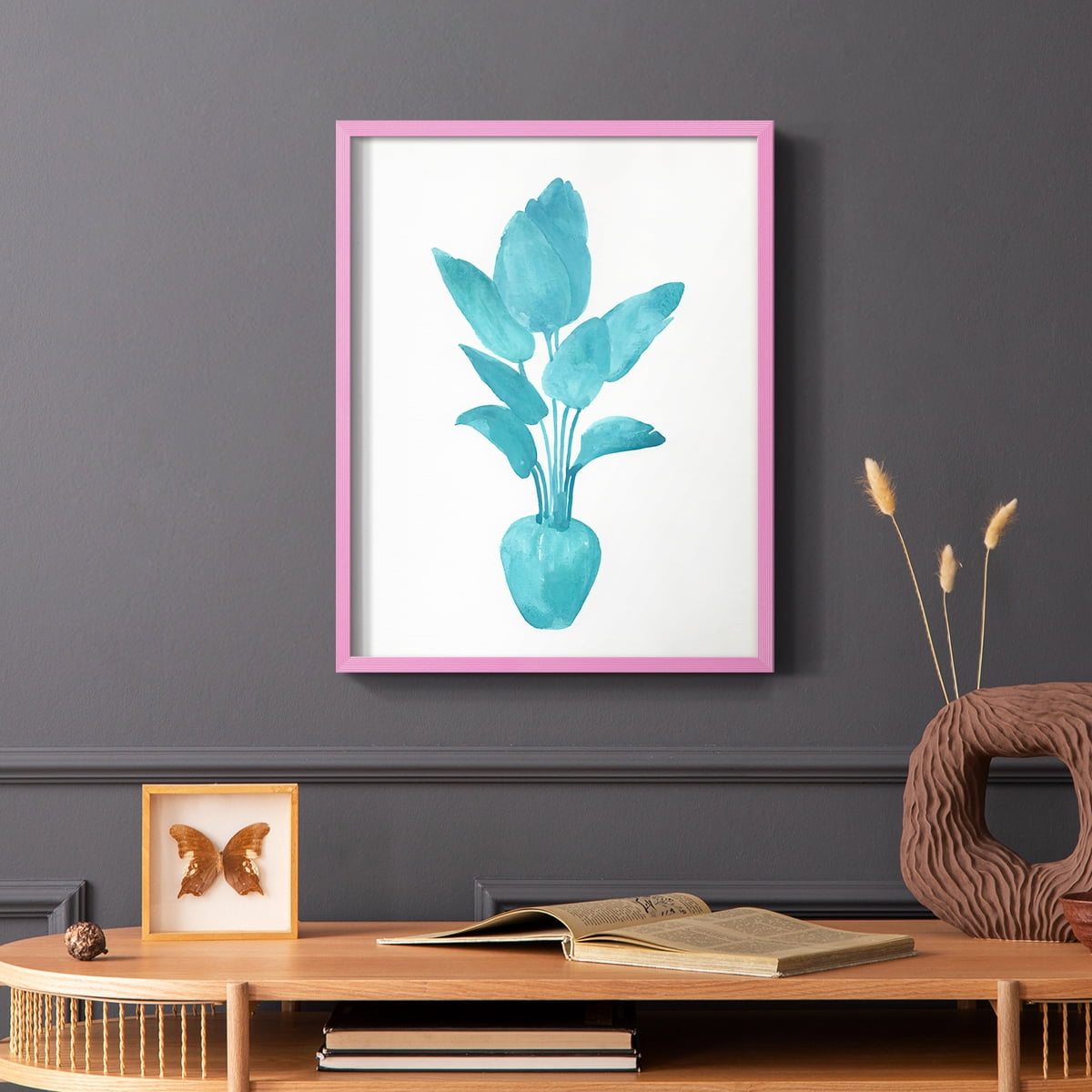 Watercolor House Plant II Framed Print in Pink Solid Wood 11 x 14 Framed Print
