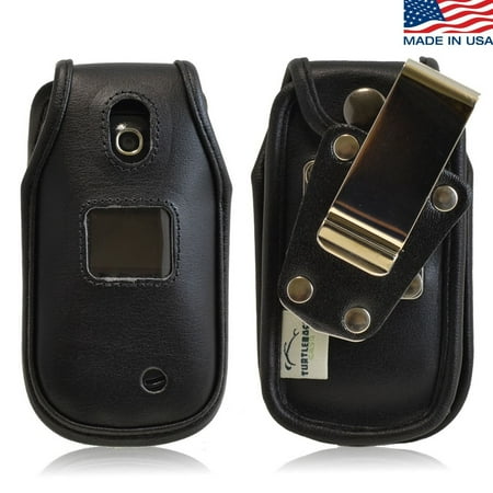 Phone Case Removable Belt Clip - Turtleback Fitted Case for LG Revere 3 VN170 Flip Phone Heavy Duty Black Leather Phone Case with Removable Belt Clip - Made in USA