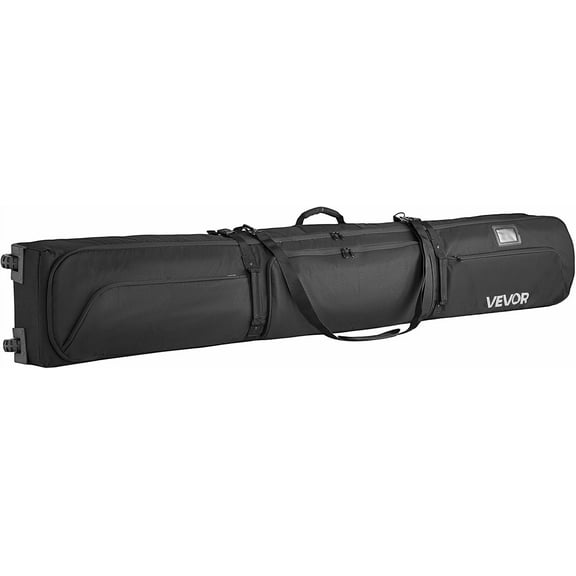 Ski Roller Bag, Padded Snowboard Bag with Wheels for Air Travel, 600D Waterproof Oxford Fabric, with Adjustable Straps, for Skis Poles Goggles Gloves Helmet Boots