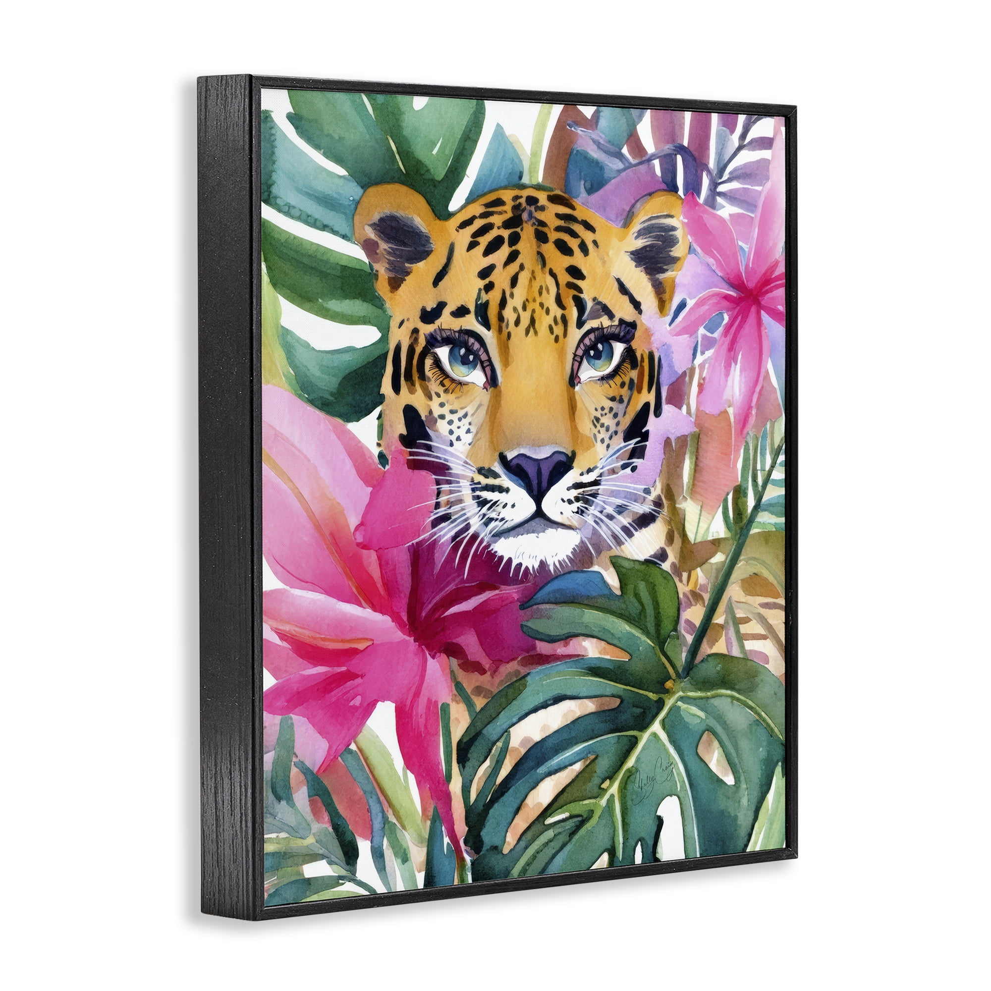 Stupell Industries Tropical Tiger Peeking Black Framed Giclee Art, design by Shelly Craig
