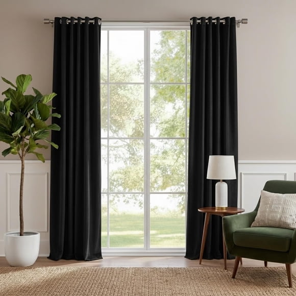 RYB HOME Rideaux en Velours Noir 90 Pouces, Bloquant la Lumière et Amortissant le Nez, Rideaux Économes en Énergie Vintage pour la Maison