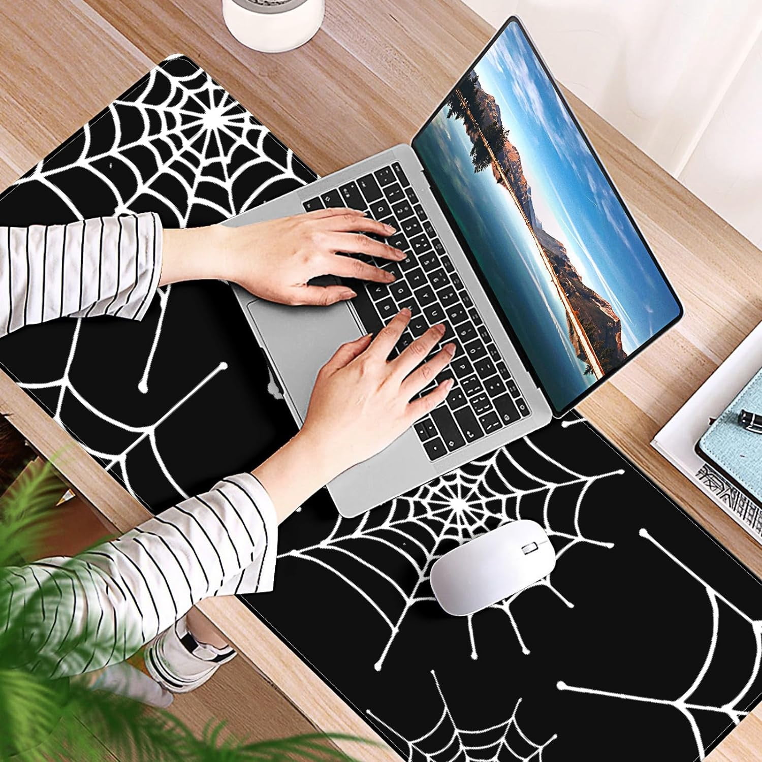 Halloween Spiderweb Desk Mat, Desk Accessory, Cute Workspace, Trendy Workspace, Trendy, 35.4x15.7in Large Gaming Mouse Pad, Cute Desk Topper, Pretty Desk Pad