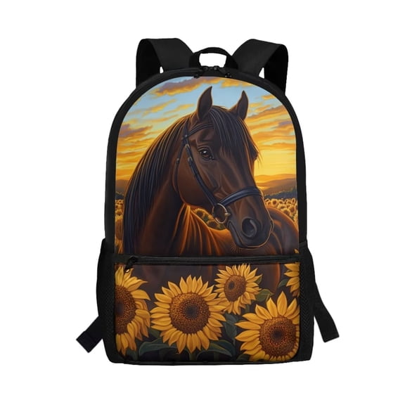 Uorisanigo Sunflower Horse 17 inch School Backpack Bag for Boys Girls 6-12 Year, Multifunctional Back to School Bag, Elementary Kindergarten Casual Basic Bookbag