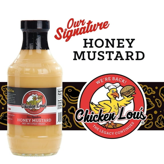 Chicken Lou’s Honey Mustard Sauce Mild & Sweet Topping, Dressing, Marinade & Dip for All Meats, Salads & Seafood (16 fl. oz)