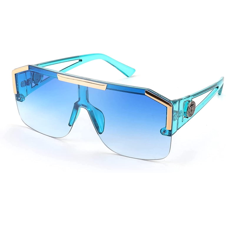 FEISEDY Square Flat Top Shield Sunglasses One Piece Frameless